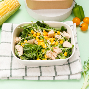 Индивидуальная печать забрать квадратную пищевую упаковку одноразовую биоразлагаемую прямоугольную чашу для салата из белой бумаги 